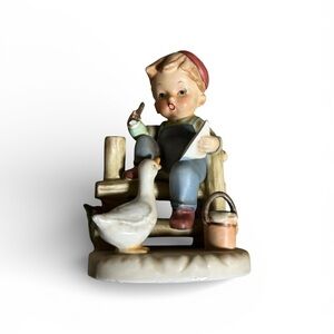 Vintage Barnyard Frolics Designed By Lefton 2807 Hummel Style boy writing.